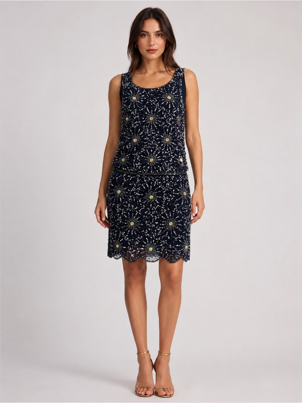 Frock and frill Embellished black Beaded Sleeveless Shift Dress